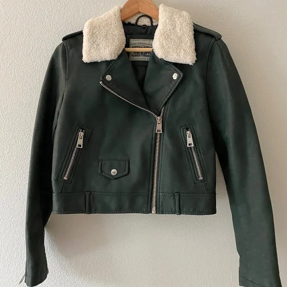 Levi's Sherpa-Trimmed Faux-Leather Moto Jacket MEDIUM - Picture 6 of 10